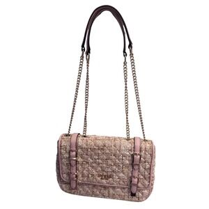 Guess‎ Adam Tweed Shoulder Bag Crossbody Gold Tone Chain Pink Tan 10x6x2 EUC